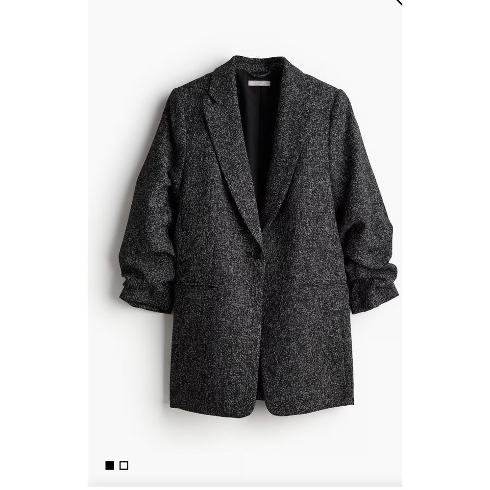 H&M Gathered Sleeve Women's Blazer. Black With White Threading Size XL NWT